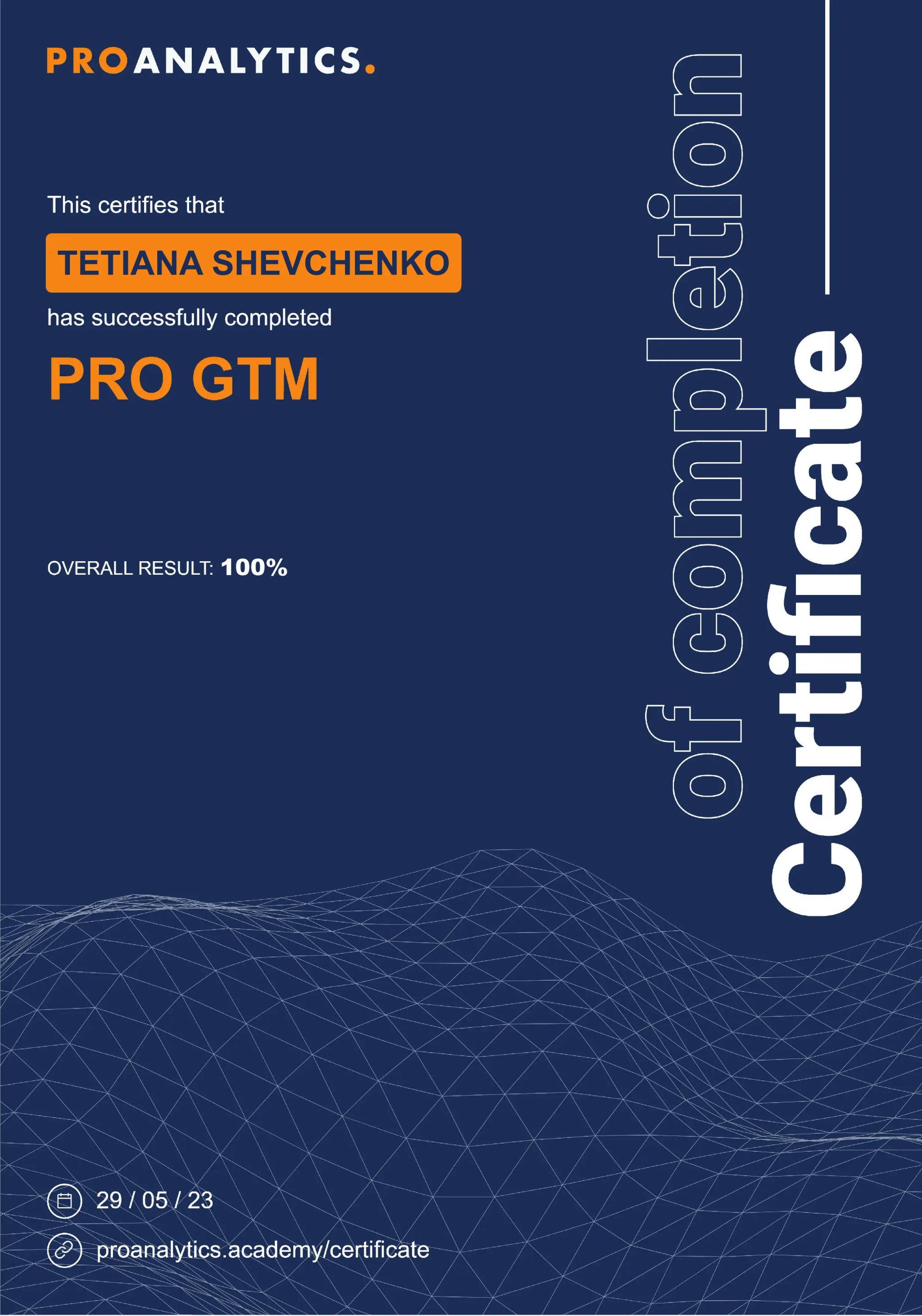 ProAnalytics Academy Certificate